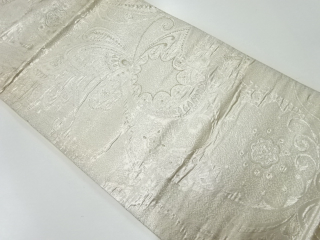 JAPANESE KIMONO / ANTIQUE FUKURO OBI / SILK / WOVEN BUTTERFLY & FLOWERS